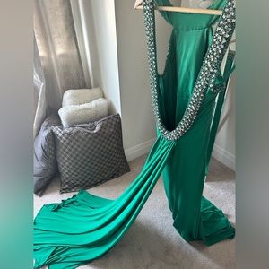 Prom or Evening Green Backless Dress With Train